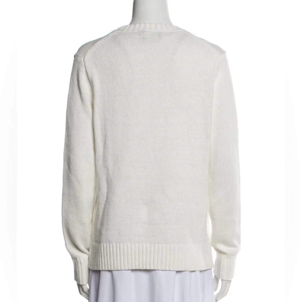 POLO RALPH LAUREN BEAR LINEN COTTON CREWNECK SWEATER IN DECKWASH WHITE MULTI - Picture 10 of 11